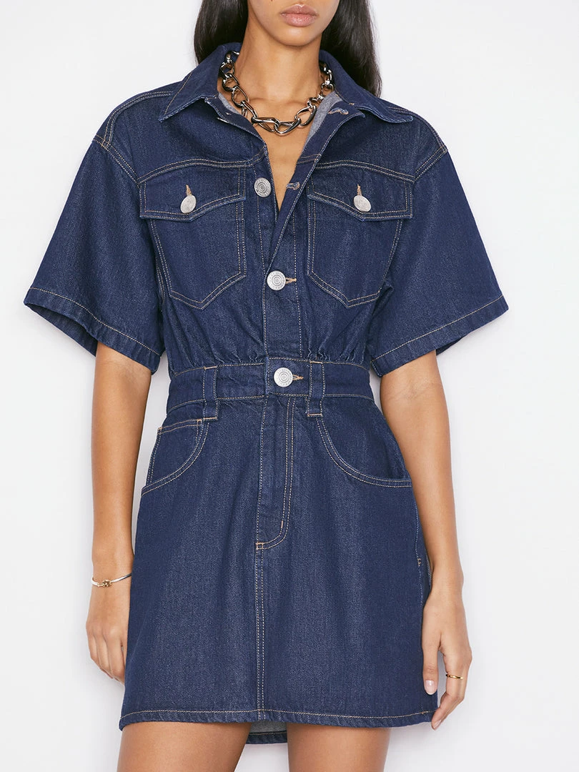 Wholesale 🤩 Frame-denim 👩 Women Oversized Button Detail Denim 👗 Dress -- Rinse 🎁 2 Frame-denim Women Oversized Button Detail Denim Dress -- Rinse