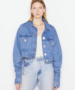 Frame-denim Ruched Sleeve Denim Jacket -- Sea Level Women